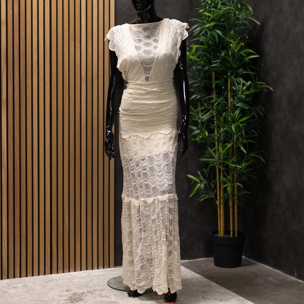 Nightcap Cream Lace Maxi Dress, Size M